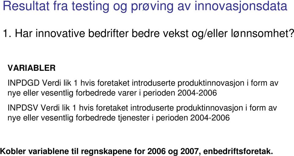 varer i perioden 2004-2006 INPDSV Verdi lik 1 hvis foretaket introduserte produktinnovasjon i form av nye eller