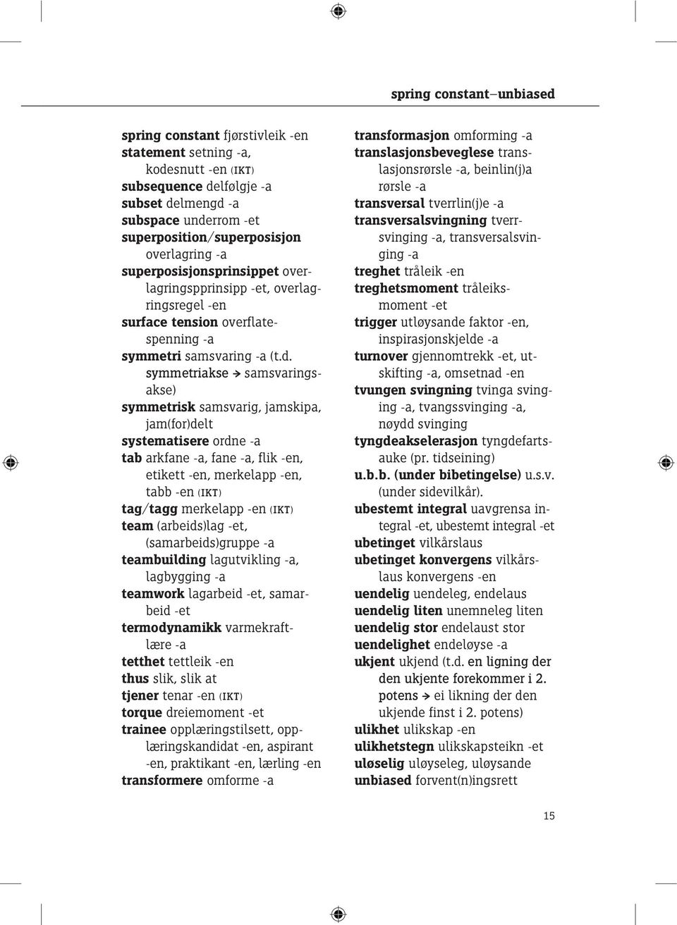 symmetriakse samsvaringsakse) symmetrisk samsvarig, jamskipa, jam(for)delt systematisere ordne tab arkfane, fane, flik, etikett, merkelapp, tabb (IKT) tag/tagg merkelapp (IKT) team (arbeids)lag,