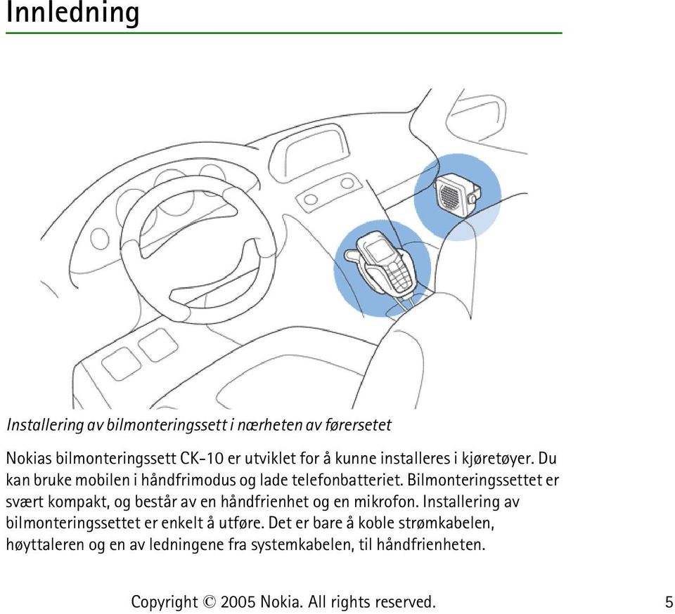 Bilmonteringssettet er svært kompakt, og består av en håndfrienhet og en mikrofon.