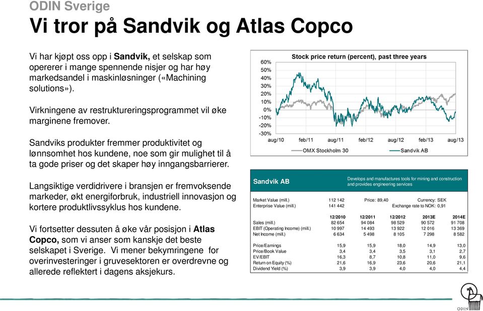 Sandviks produkter fremmer produktivitet og lønnsomhet hos kundene, noe som gir mulighet til å ta gode priser og det skaper høy inngangsbarrierer.