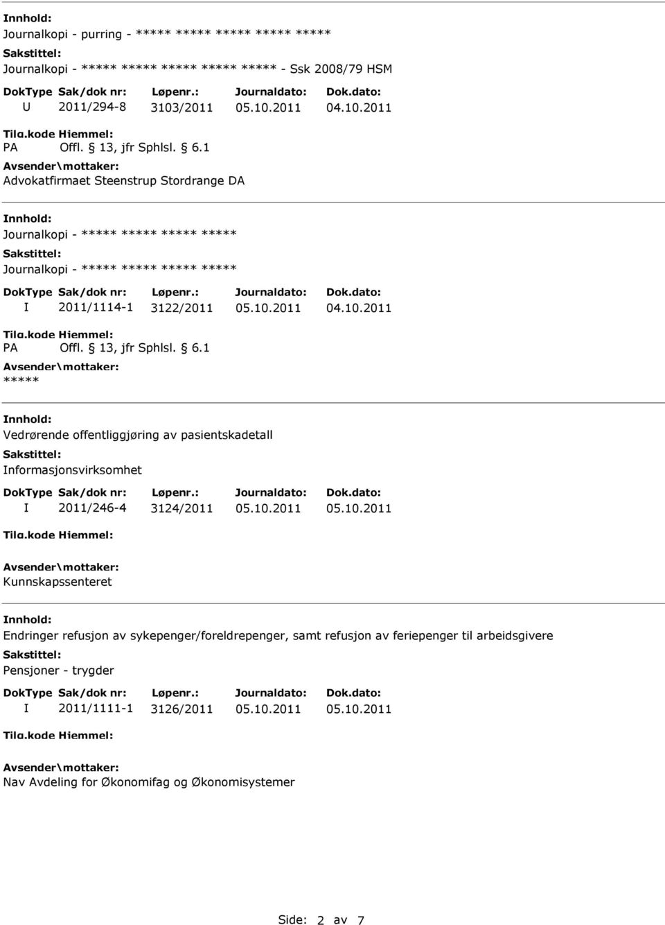 nformasjonsvirksomhet 2011/246-4 3124/2011 Kunnskapssenteret nnhold: Endringer refusjon av sykepenger/foreldrepenger, samt