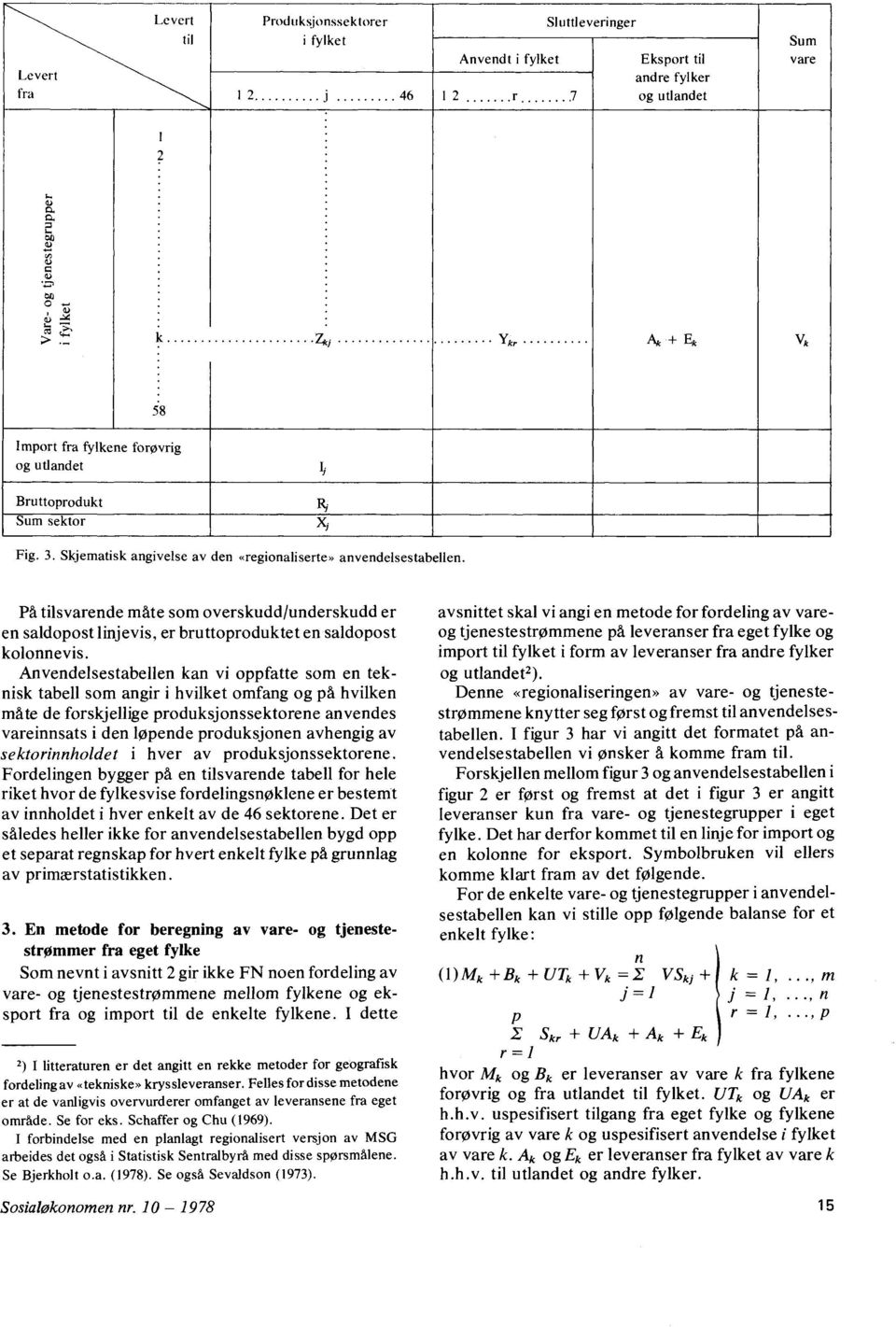 ' - ' k - Zici Y kr Ak + Ek V k 58 Import fra fylkene forøvrig og utlandet I; Bruttoprodukt Sum sektor X; Fig 3 Skjematisk angivelse av den «regionaliserte» anvendelsestabellen PA tilsvarende måte