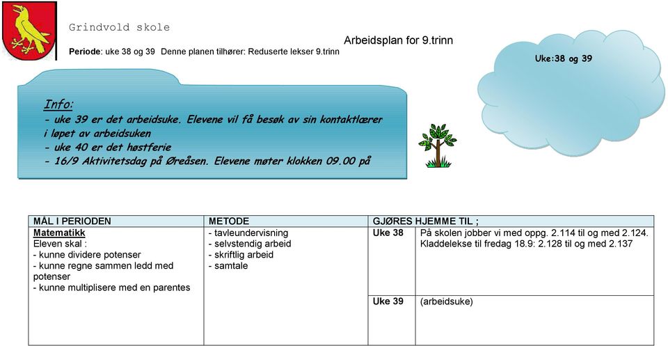 Elevene møter klokken 09.00 på Øreåsen skole. Husk tøy til å være ute og aktiv i.