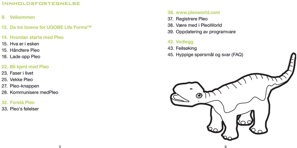 Være med i PleoWorld 39. Oppdatering av programvare 42. Vedlegg 43. Feilsøking 45.