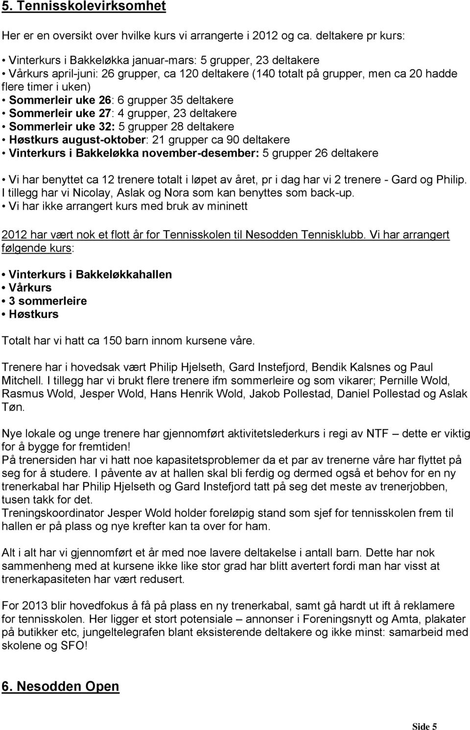 uke 26: 6 grupper 35 deltakere Sommerleir uke 27: 4 grupper, 23 deltakere Sommerleir uke 32: 5 grupper 28 deltakere Høstkurs august-oktober: 21 grupper ca 90 deltakere Vinterkurs i Bakkeløkka