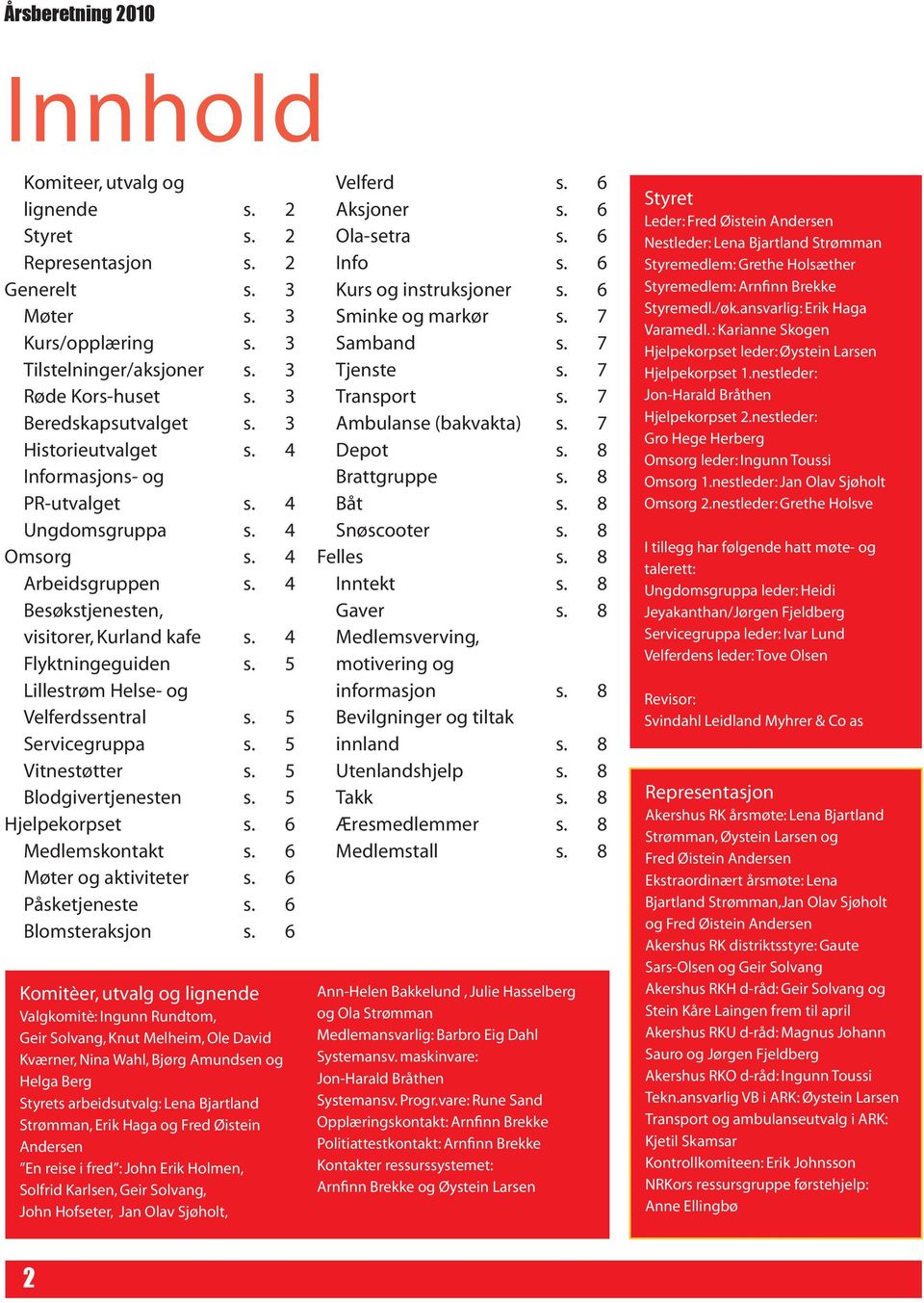 5 Lillestrøm Helse- og Velferdssentral s. 5 Servicegruppa s. 5 Vitnestøtter s. 5 Blodgivertjenesten s. 5 Hjelpekorpset s. 6 Medlemskontakt s. 6 Møter og aktiviteter s. 6 Påsketjeneste s.