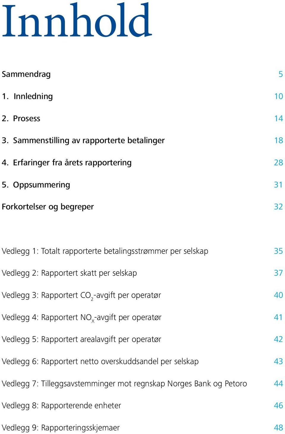 Vedlegg 3: Rapportert CO 2 per operatør 40 Vedlegg 4: Rapportert NO X per operatør 41 Vedlegg 5: Rapportert arealavgift per operatør 42 Vedlegg 6: