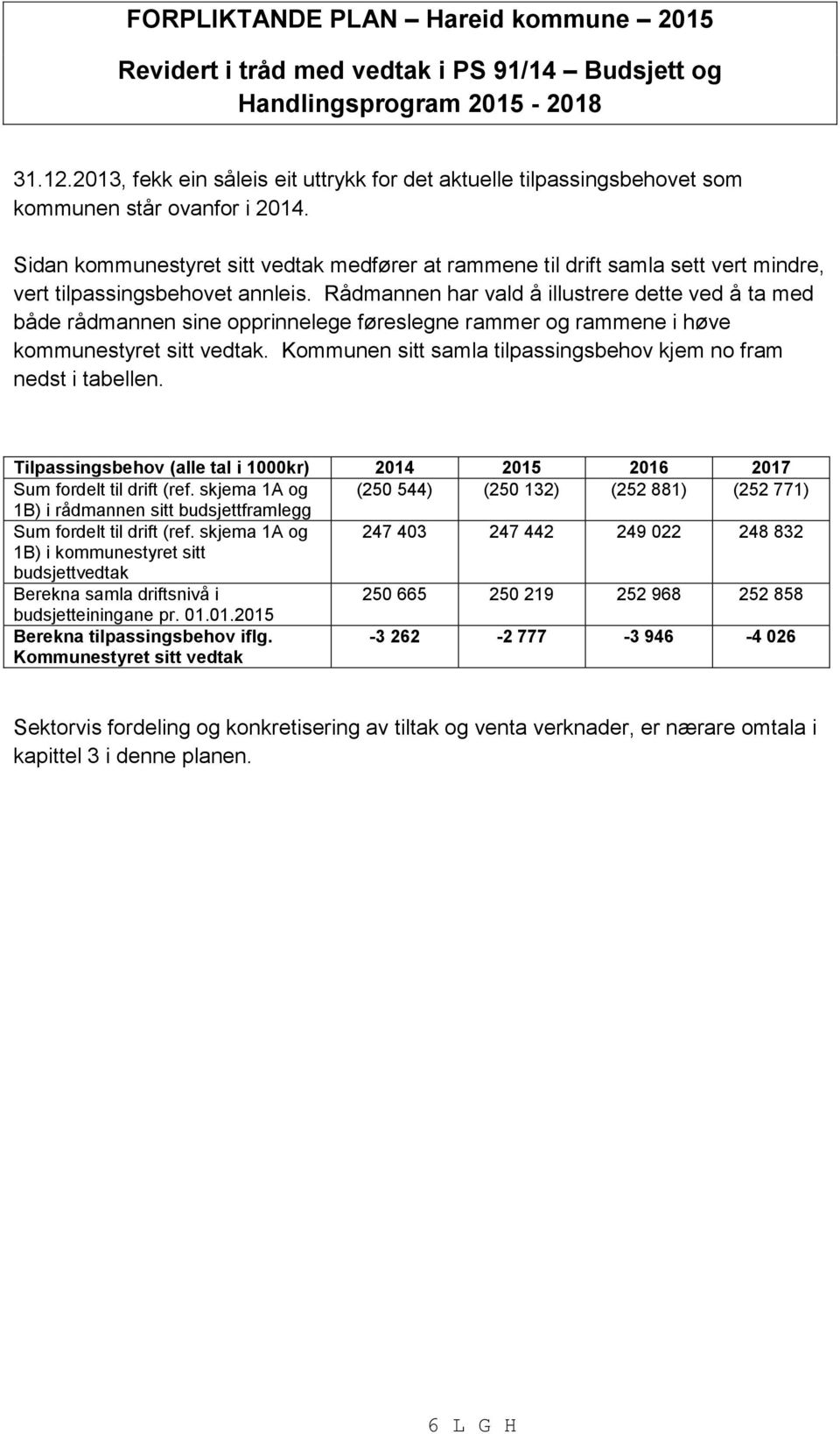 Sidan kommunestyret sitt vedtak medfører at rammene til drift samla sett vert mindre, vert tilpassingsbehovet annleis.