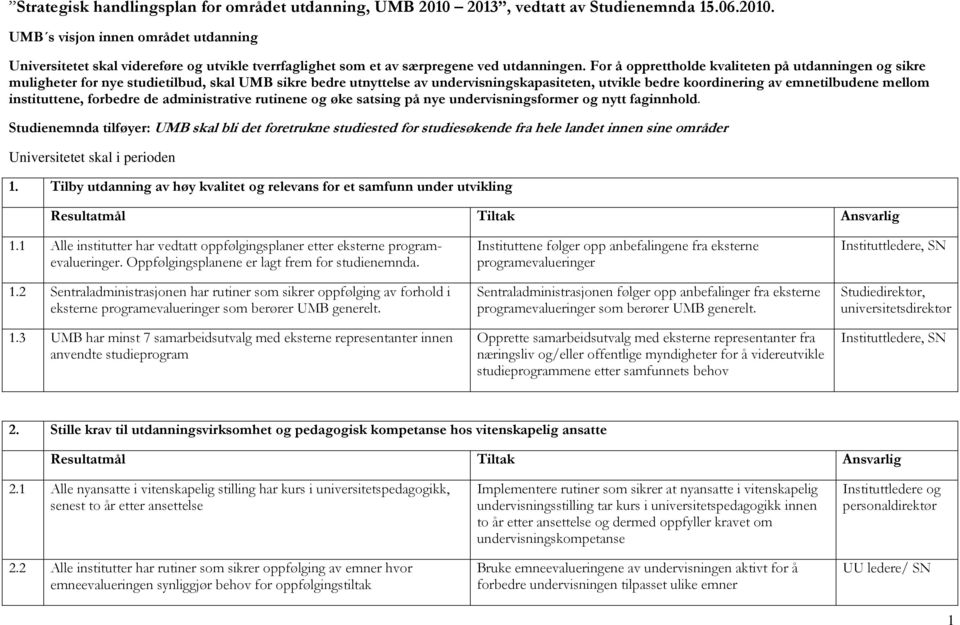 instituttene, forbedre de administrative rutinene og øke satsing på nye undervisningsformer og nytt faginnhold.