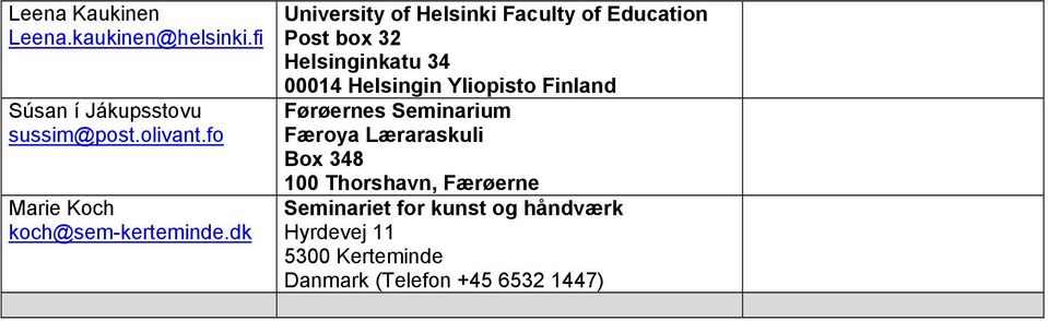 dk University of Helsinki Faculty of Education Post box 32 Helsinginkatu 34 00014 Helsingin