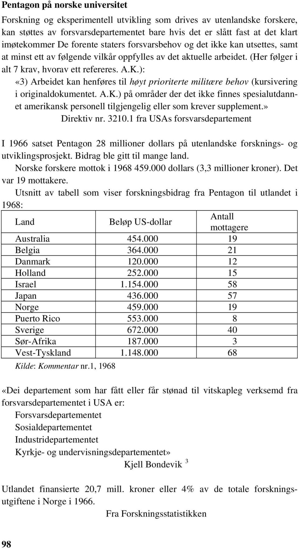 ): «3) Arbeidet kan henføres til høyt prioriterte militære behov (kursivering i originaldokumentet. A.K.