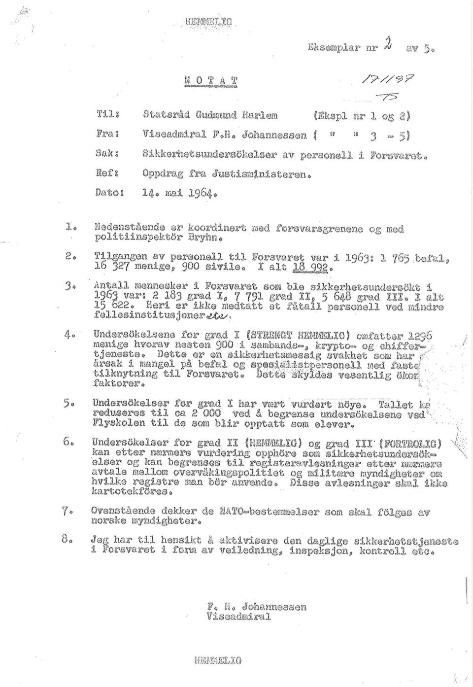 4* B^doastaeMe»r koordie@^t mad foravarsgranana ogm@4 polltiinspekfcsr Bryhn* Tilgangen av parsonall til Forsvaret?ar i 1983s I 765 befal.