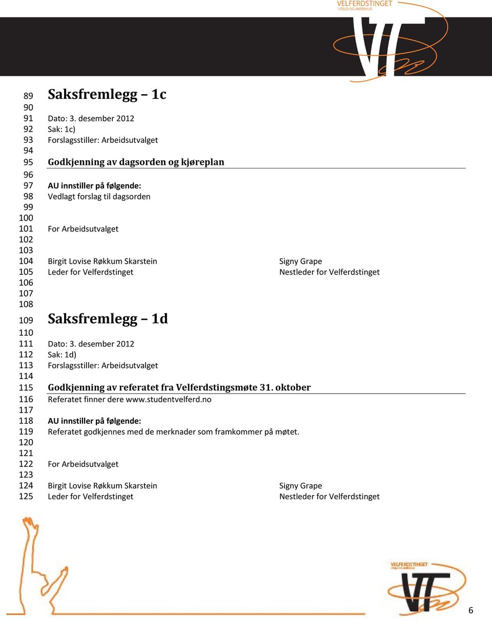 Skarstein Signy Grape Leder for Velferdstinget Nestleder for Velferdstinget Saksfremlegg 1d Dato: 3.