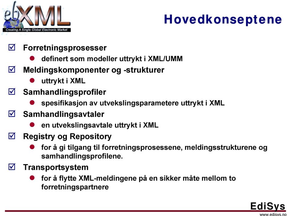 utvekslingsavtale uttrykt i XML Registry og Repository for å gi tilgang til forretningsprosessene,