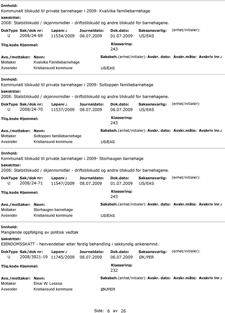 Mottaker Soltoppen familiebarnehage S/S Kommunalt tilskudd til private barnehager i 2009- Storhaugen barnehage 2008/24-71 11547/2009 01.07.