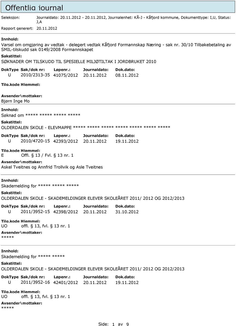 2012 Bjørn nge Mo Søknad om OLDERDALEN SKOLE - ELEVMAPPE E 2010/4720-15 42393/2012 Offl. 13 / Fvl. 13 nr.