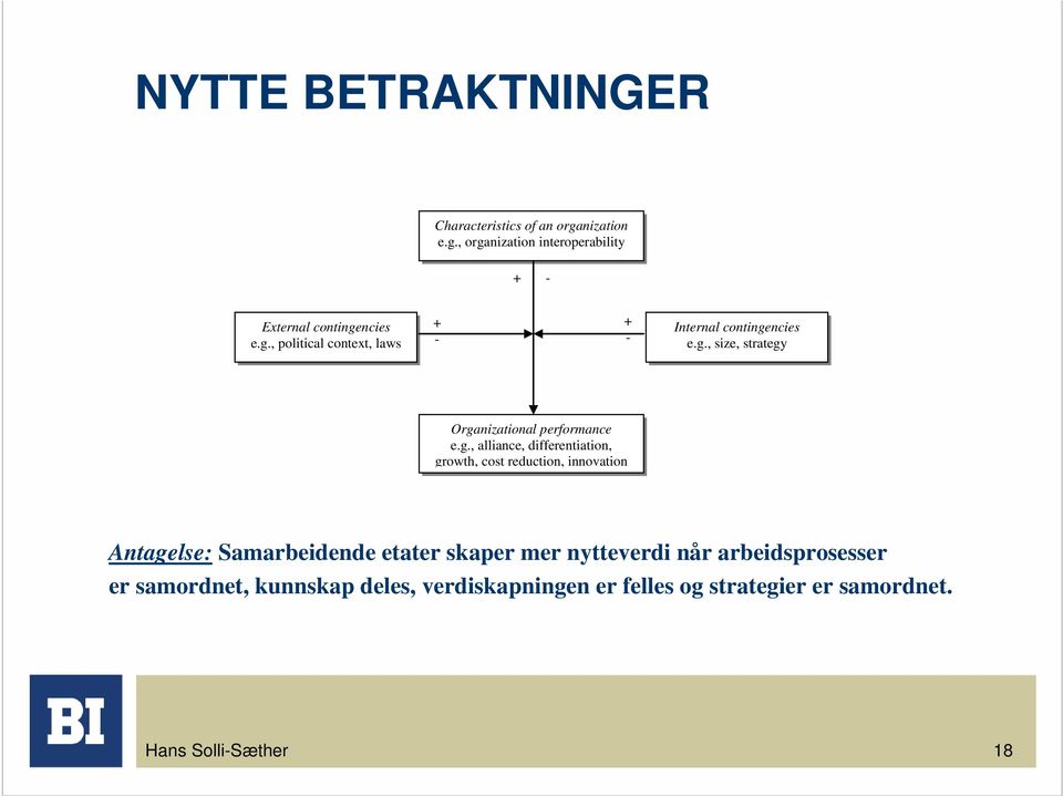 alliance, differentiation, growth, cost reduction, innovation Antagelse: Samarbeidende etater skaper mer nytteverdi