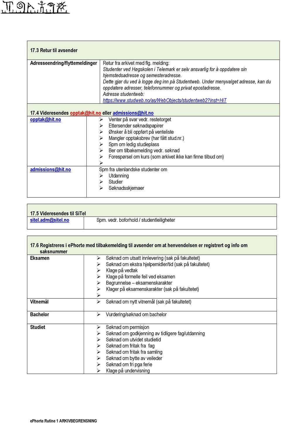 no/as/webobjects/studentweb2?inst=hit 17.4 Videresendes opptak@hit.no eller admissions@hit.no opptak@hit.no Venter på svar vedr.