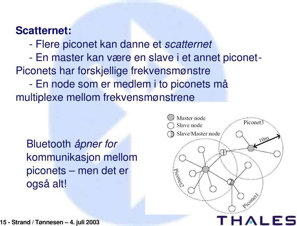 en slave i et annet piconet Piconets har forskjellige frekvensmønstre En node