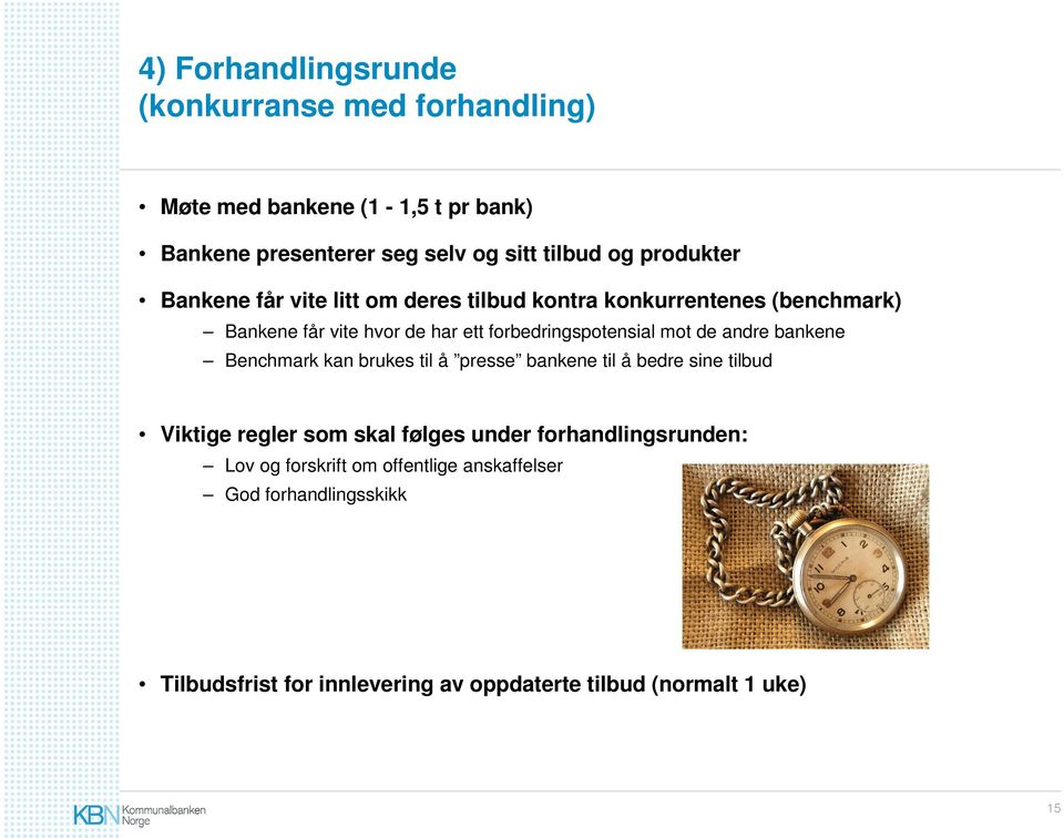 mot de andre bankene Benchmark kan brukes til å presse bankene til å bedre sine tilbud Viktige regler som skal følges under