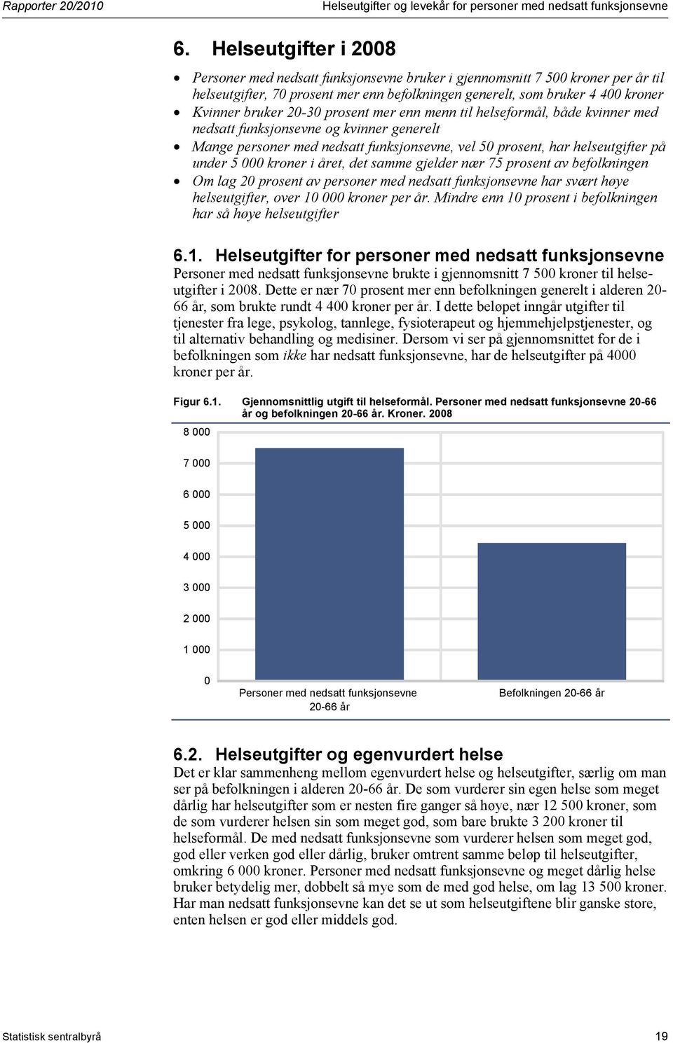 20-30 prosent mer enn menn til helseformål, både kvinner med nedsatt funksjonsevne og kvinner generelt Mange personer med nedsatt funksjonsevne, vel 50 prosent, har helseutgifter på under 5 000