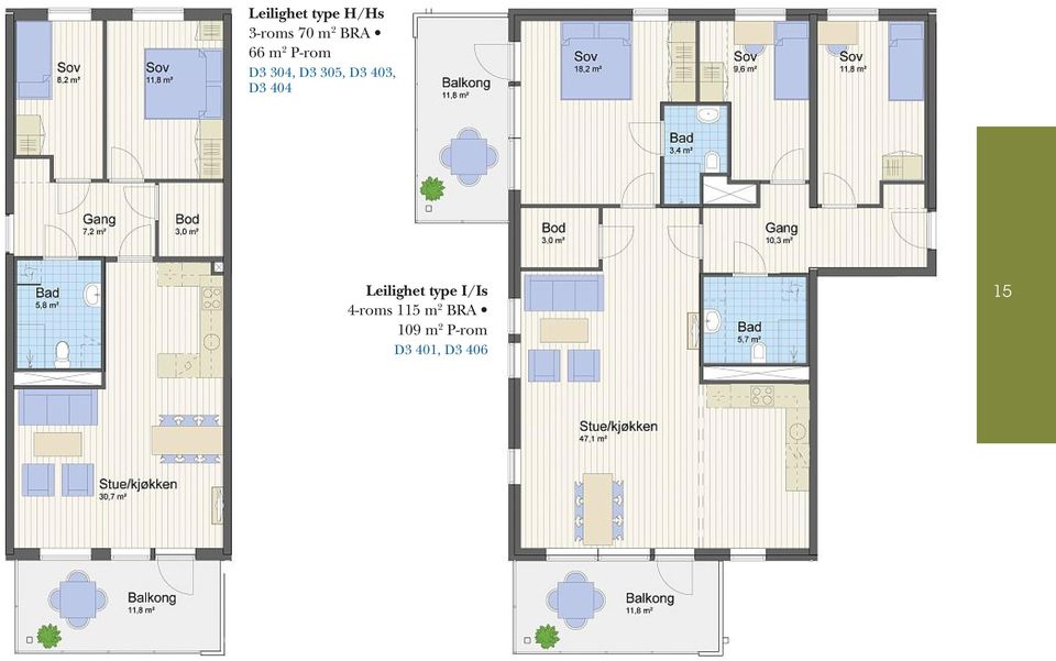 D3 404 Leilighet type I/Is 4-roms 115