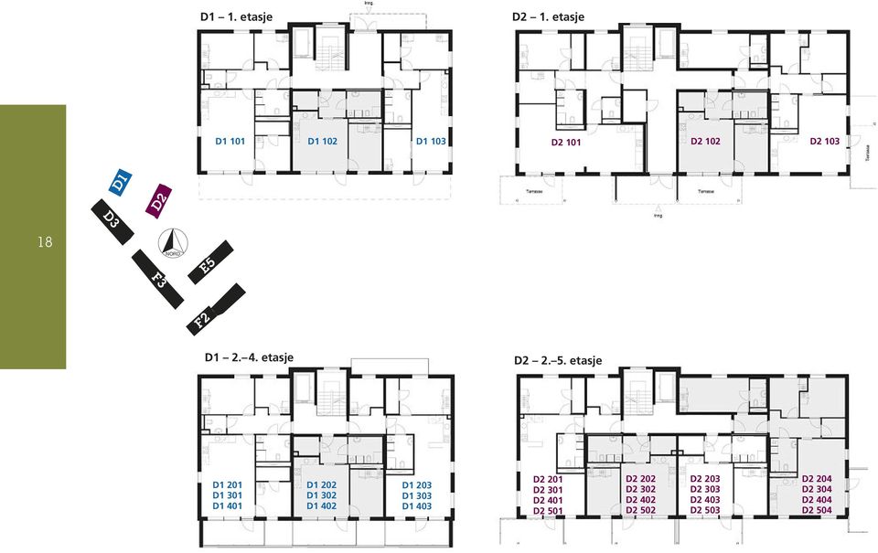 D1 2. 4. etasje D2 2. 5.