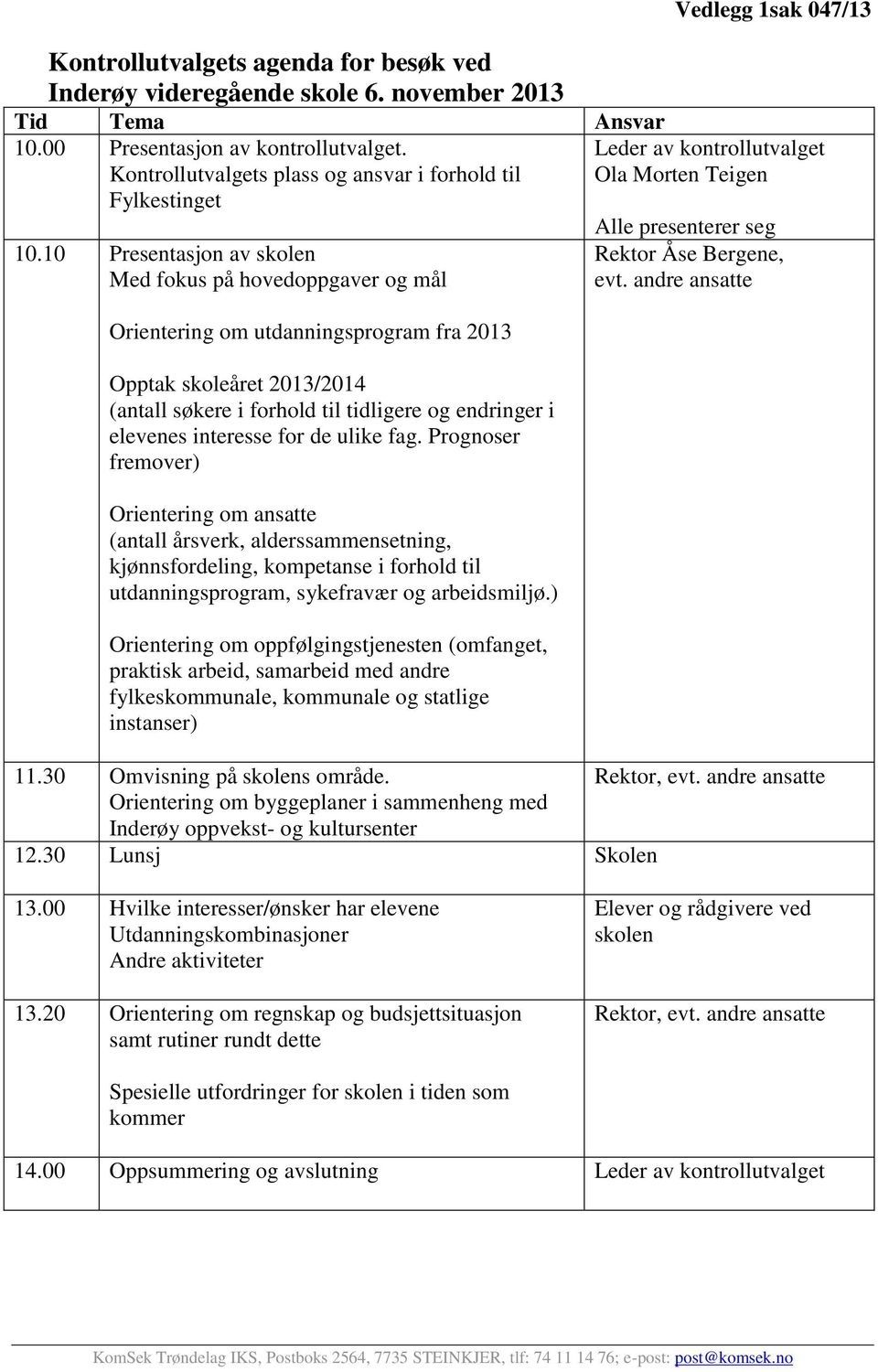 10 Presentasjon av skolen Med fokus på hovedoppgaver og mål Orientering om utdanningsprogram fra 2013 Opptak skoleåret 2013/2014 (antall søkere i forhold til tidligere og endringer i elevenes