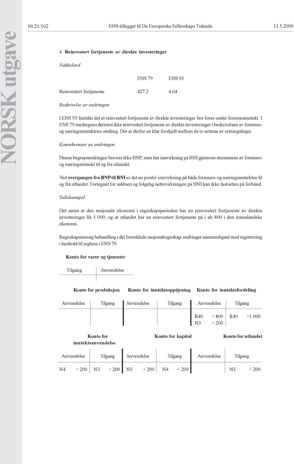 I ENS 79 medregnes derimot ikke reinvestert fortjeneste av direkte investeringer i beskrivelsen av formuesog næringsinntektens omfang.