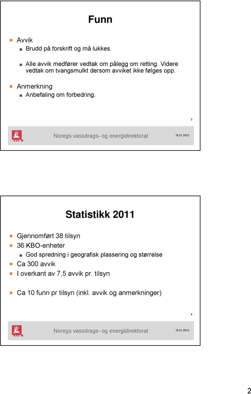 3 Statistikk 2011 Gjennomført 38 tilsyn 36 KBO-enheter God spredning i geografisk plassering og