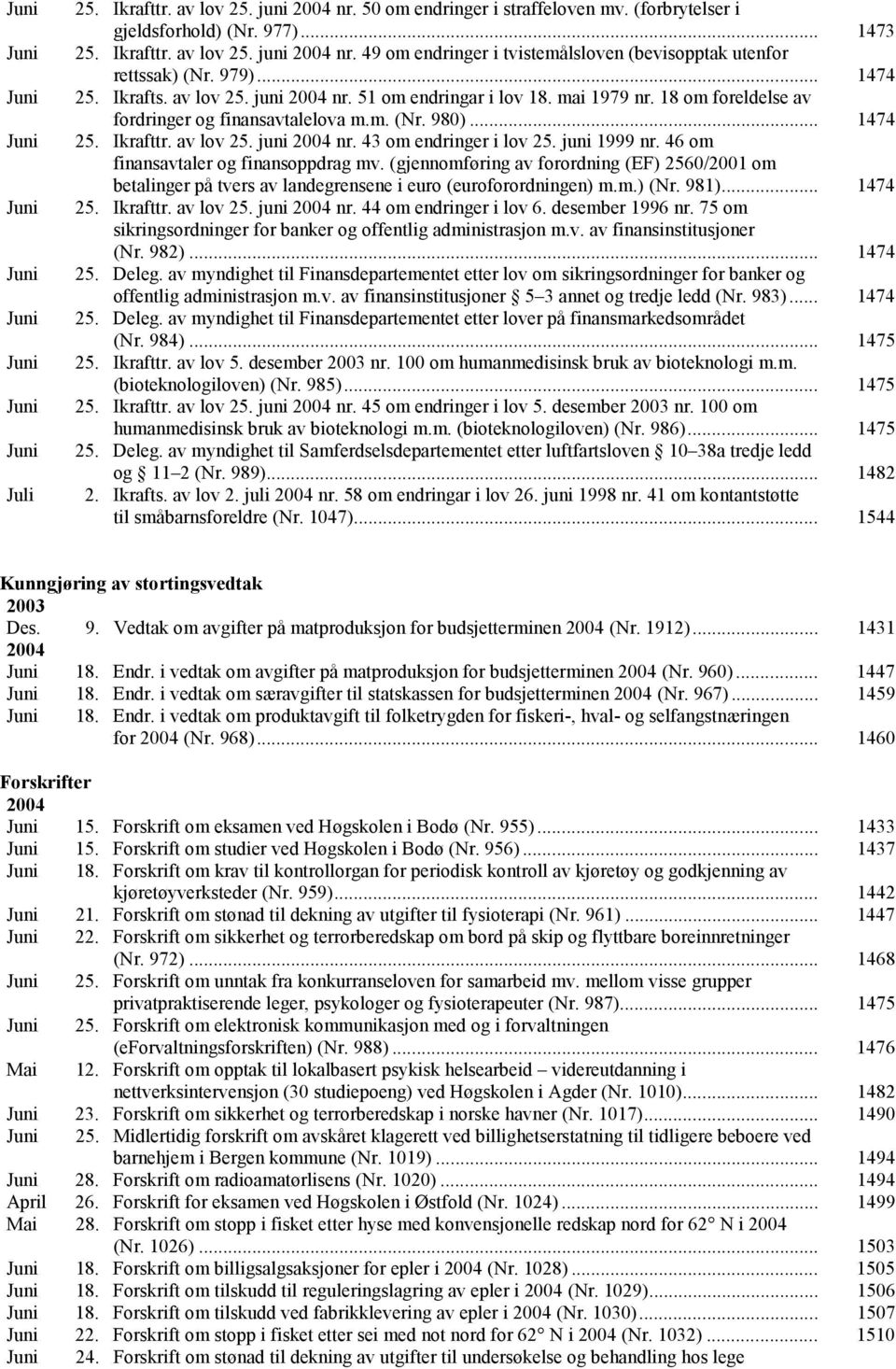 juni 1999 nr. 46 om finansavtaler og finansoppdrag mv. (gjennomføring av forordning (EF) 2560/2001 om betalinger på tvers av landegrensene i euro (euroforordningen) m.m.) (Nr. 981)... 1474 25.