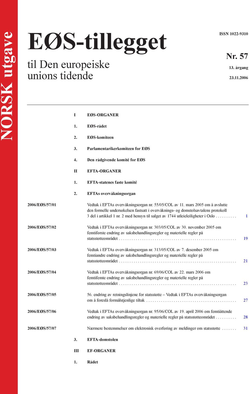 EFTAs overvåkningsorgan 2006/EØS/57/01 2006/EØS/57/02 2006/EØS/57/03 2006/EØS/57/04 2006/EØS/57/05 2006/EØS/57/06 Vedtak i EFTAs overvåkningsorgan nr. 55/05/COL av 11.