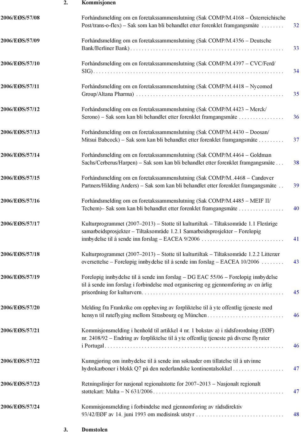 4168 Österreichische Post/trans-o-flex) Sak som kan bli behandlet etter forenklet framgangsmåte........ 32 Forhåndsmelding om en foretakssammenslutning (Sak COMP/M.4356 Deutsche Bank/Berliner Bank).