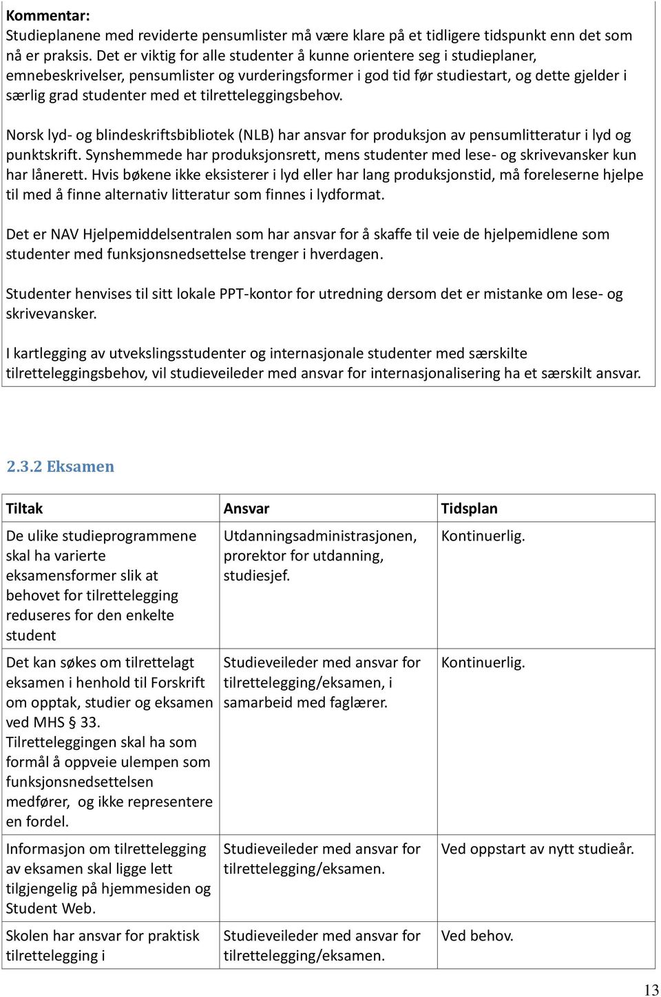 tilretteleggingsbehov. Norsk lyd- og blindeskriftsbibliotek (NLB) har ansvar for produksjon av pensumlitteratur i lyd og punktskrift.