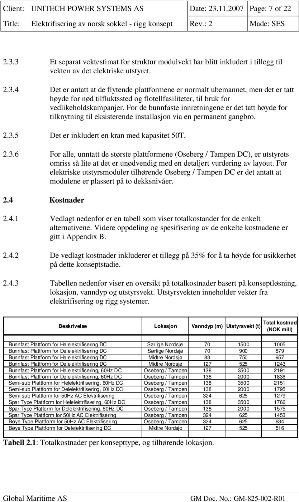 For de bunnfaste innretningene er det tatt høyde for tilknytning til eksisterende installasjon via en permanent gangbro. 2.3.