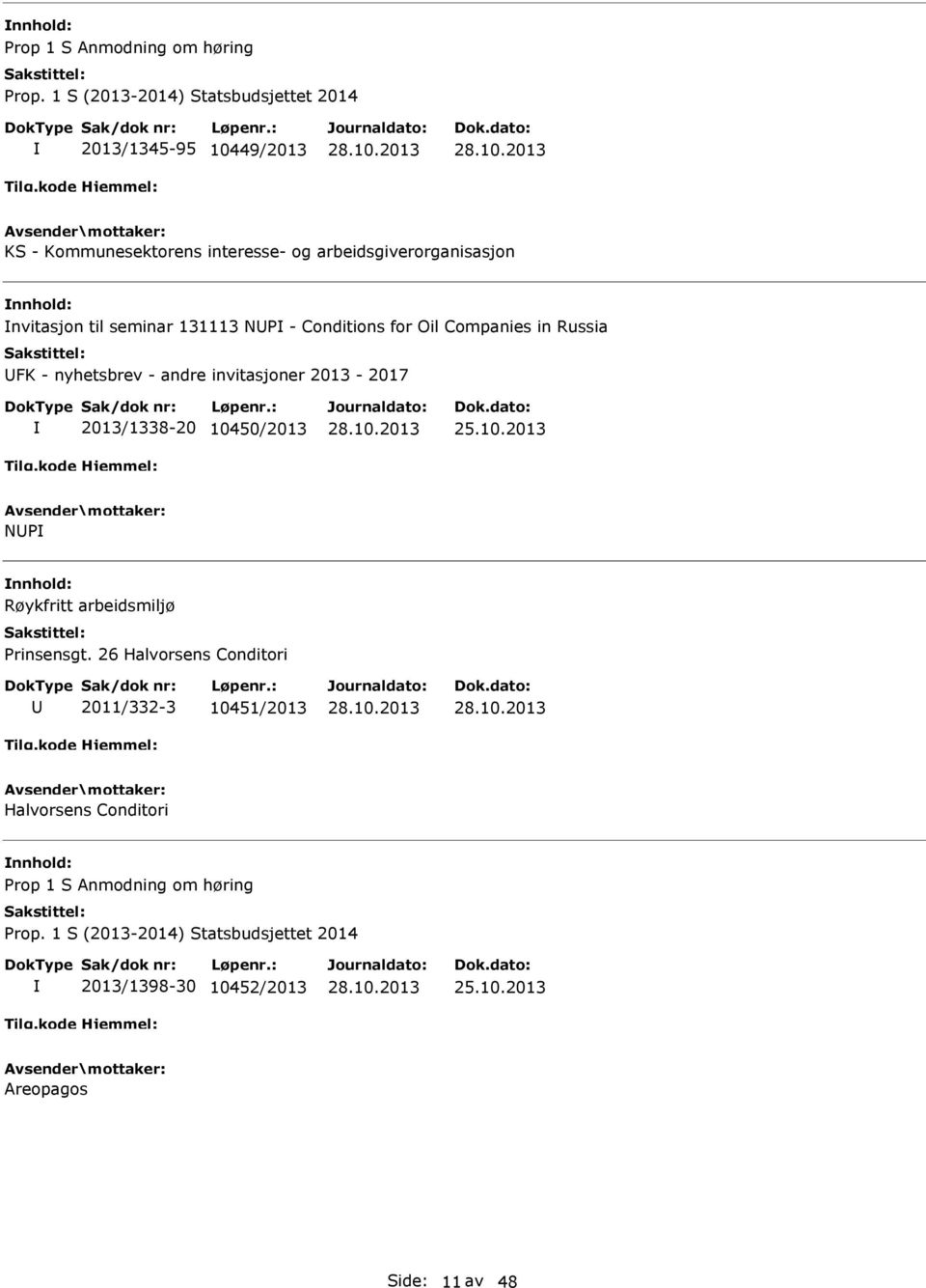 invitasjoner 2013-2017 2013/1338-20 10450/2013 NUP nnhold: Røykfritt arbeidsmiljø Prinsensgt.