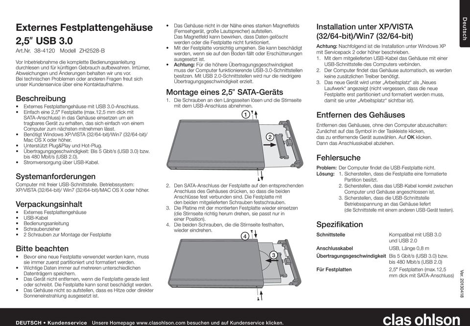 Beschreibung Externes Festplattengehنuse mit USB.0-Anschluss. Einfach eine,5 Festplatte (max.