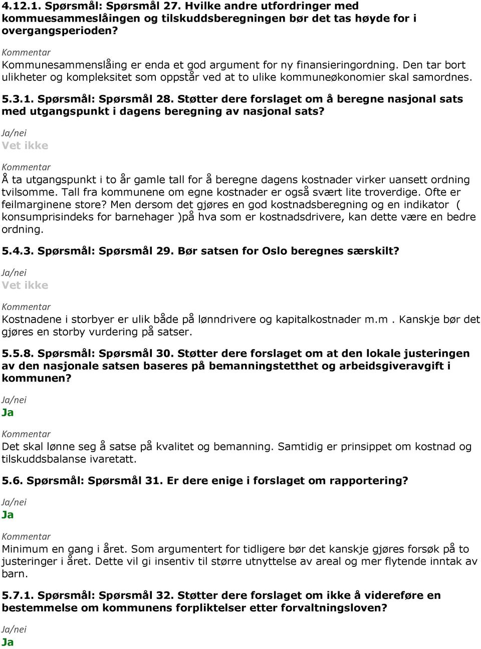 Spørsmål: Spørsmål 28. Støtter dere forslaget om å beregne nasjonal sats med utgangspunkt i dagens beregning av nasjonal sats?