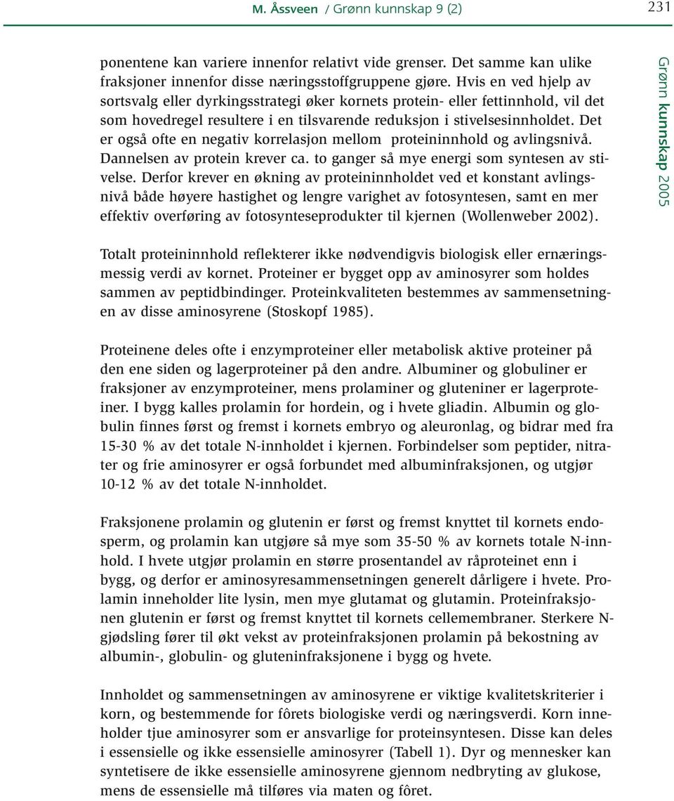 Det er også ofte en negativ korrelasjon mellom proteininnhold og avlingsnivå. Dannelsen av protein krever ca. to ganger så mye energi som syntesen av stivelse.