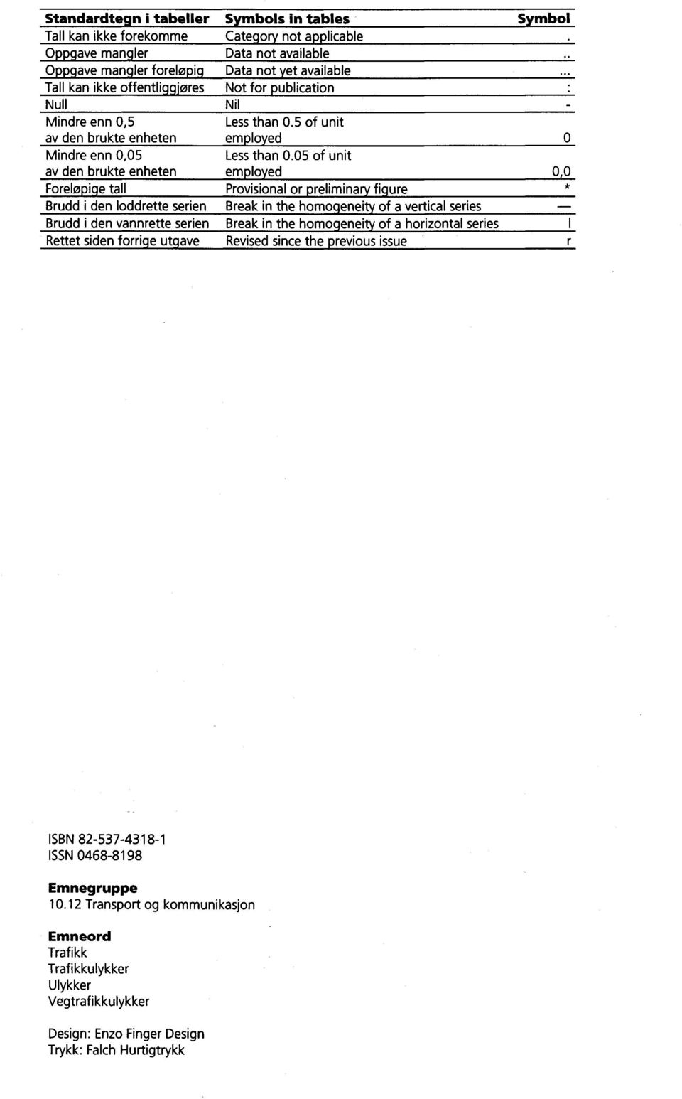 05 of unit av den brukte enheten employed Foreløpige tall Provisional or preliminary figure Brudd i den loddrette serien Break in the homogeneity of a vertical series Brudd i den vannrette serien