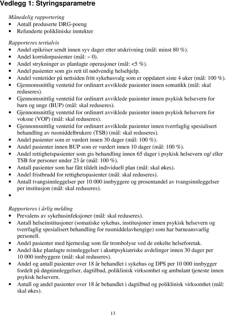 Andel ventetider på nettsiden fritt sykehusvalg som er oppdatert siste 4 uker (mål: 100 %). Gjennomsnittlig ventetid for ordinært avviklede pasienter innen somatikk (mål: skal reduseres).