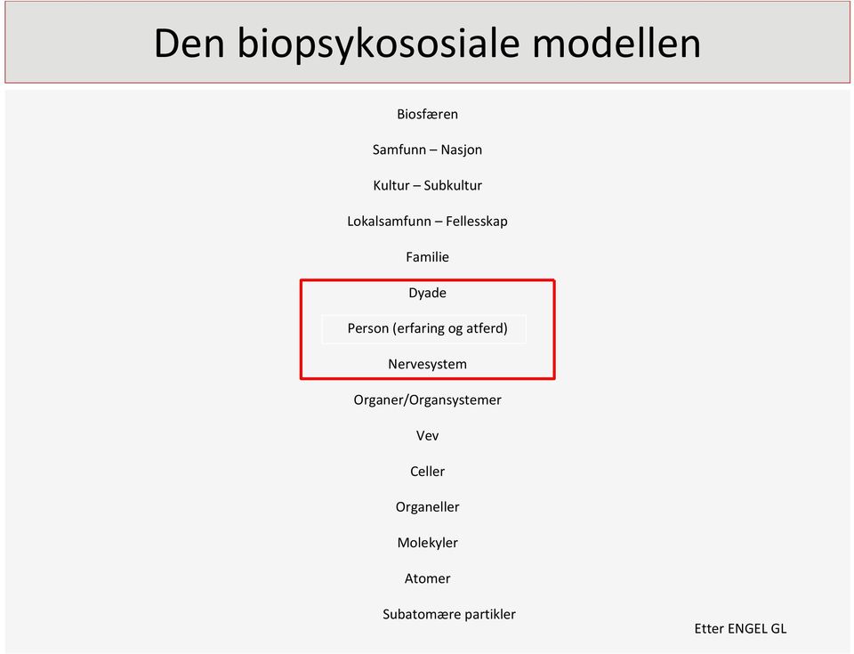 (erfaring og atferd) Nervesystem Organer/Organsystemer Vev