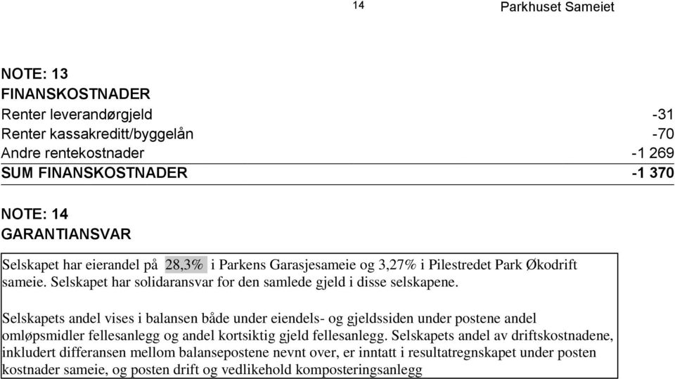 Selskapets andel vises i balansen både under eiendels- og gjeldssiden under postene andel omløpsmidler fellesanlegg og andel kortsiktig gjeld fellesanlegg.