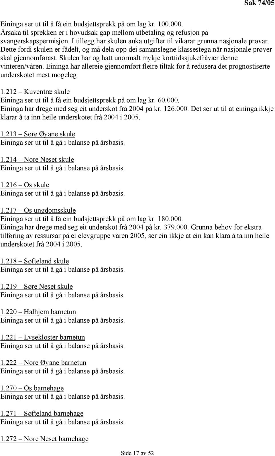 Skulen har og hatt unormalt mykje korttidssjukefråvær denne vinteren/våren. Eininga har allereie gjennomført fleire tiltak for å redusera det prognostiserte underskotet mest mogeleg. 1.