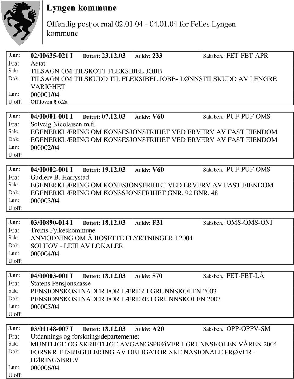 Harrystad Sak: EGENERKLÆRING OM KONESJONSFRIHET VED ERVERV AV FAST EIENDOM Dok: EGENERKLÆRING OM KONSSJONSFRIHET GNR. 92 BNR. 48 Lnr.: 000003/04 -QU, 'DWHUW $UNLY) Saksbeh.