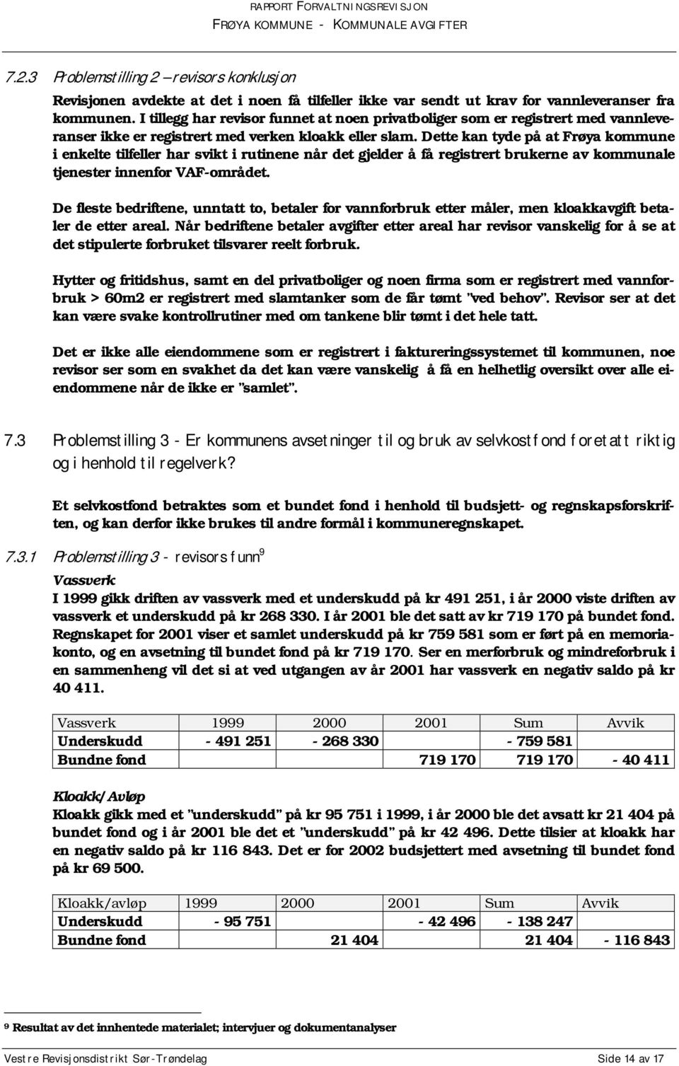 Dette kan tyde på at Frøya kommune i enkelte tilfeller har svikt i rutinene når det gjelder å få registrert brukerne av kommunale tjenester innenfor VAF-området.