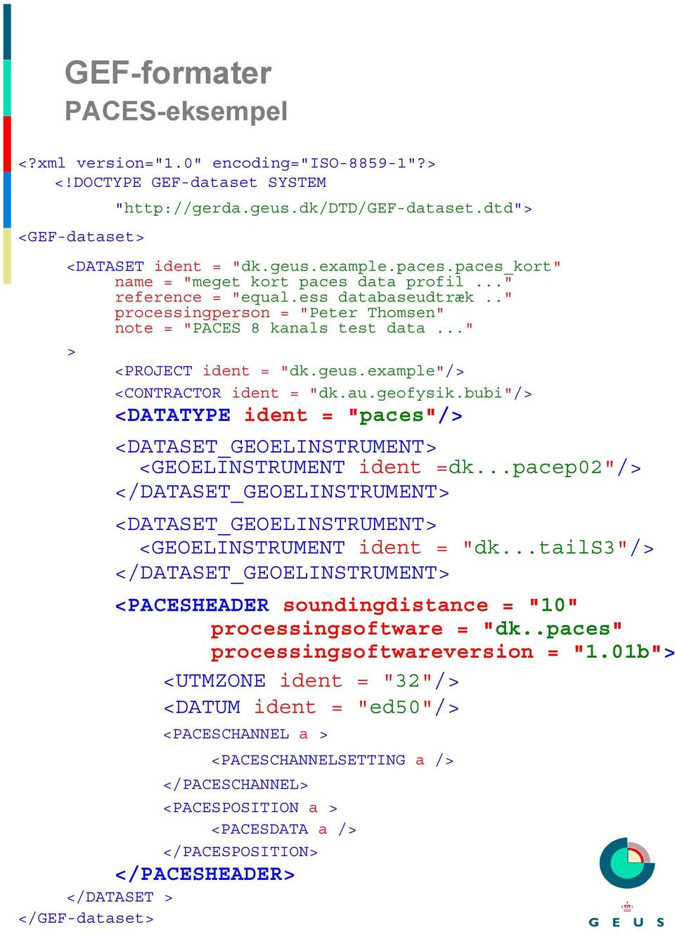 example" <CONTRACTOR ident = "dk.au.geofysik.bubi" <DATATYPE ident = "paces" <DATASET_GEOELINSTRUMENT> <GEOELINSTRUMENT ident =dk.