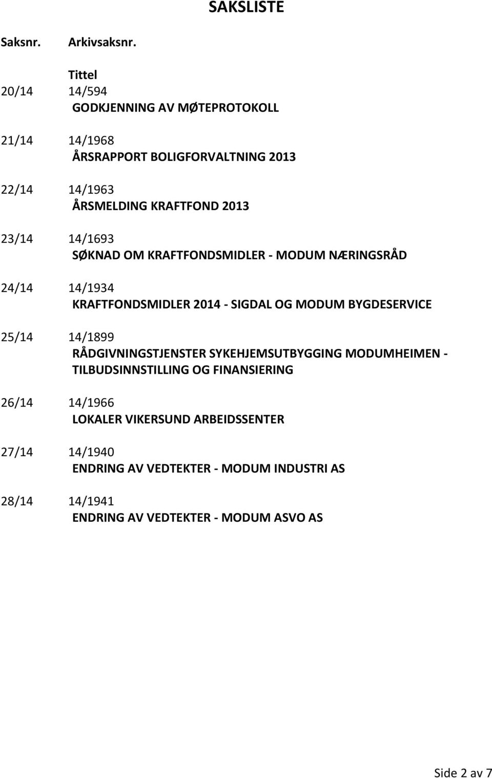 23/14 14/1693 SØKNAD OM KRAFTFONDSMIDLER - MODUM NÆRINGSRÅD 24/14 14/1934 KRAFTFONDSMIDLER 2014 - SIGDAL OG MODUM BYGDESERVICE 25/14