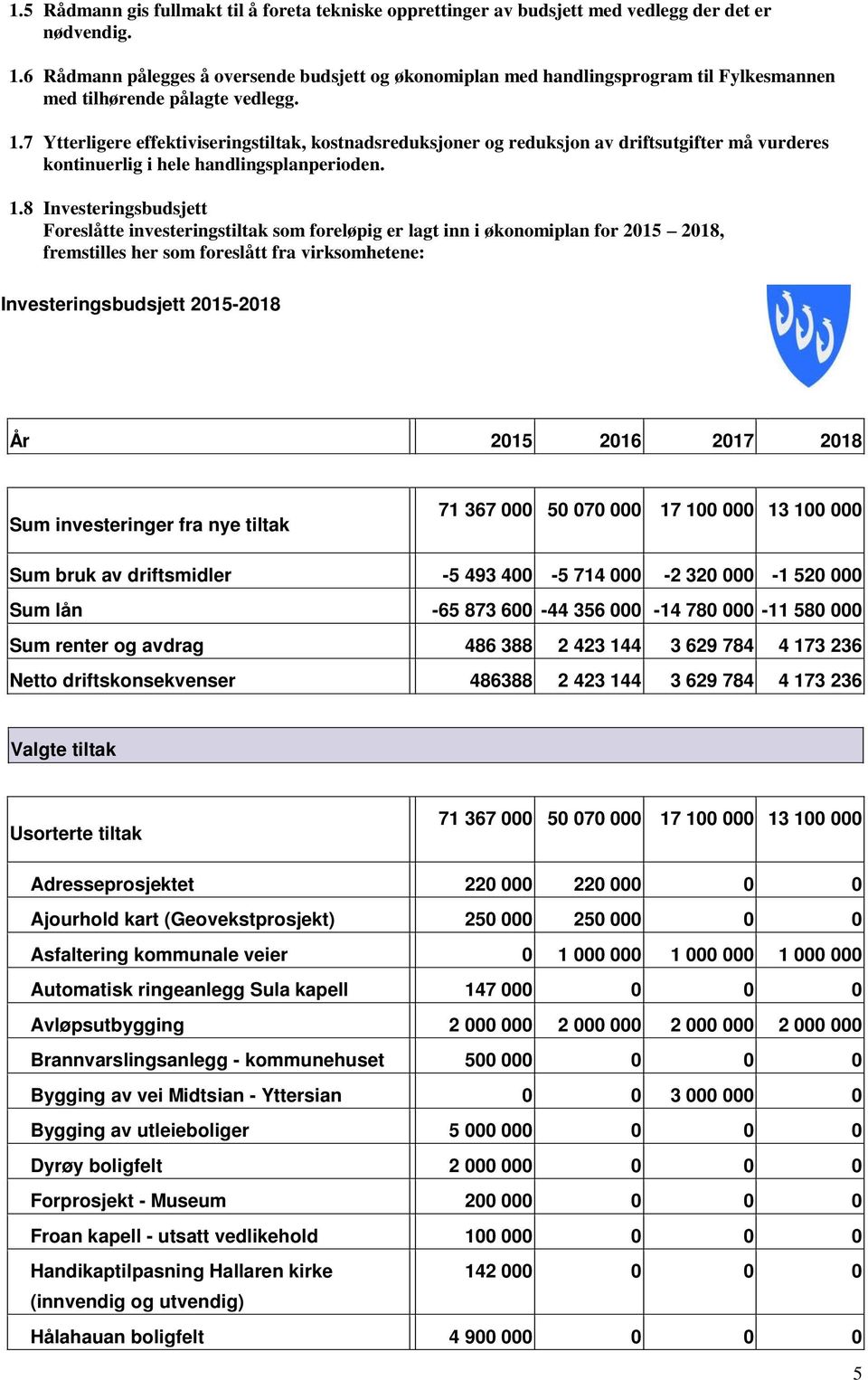 7 Ytterligere effektiviseringstiltak, kostnadsreduksjoner og reduksjon av driftsutgifter må vurderes kontinuerlig i hele handlingsplanperioden. 1.