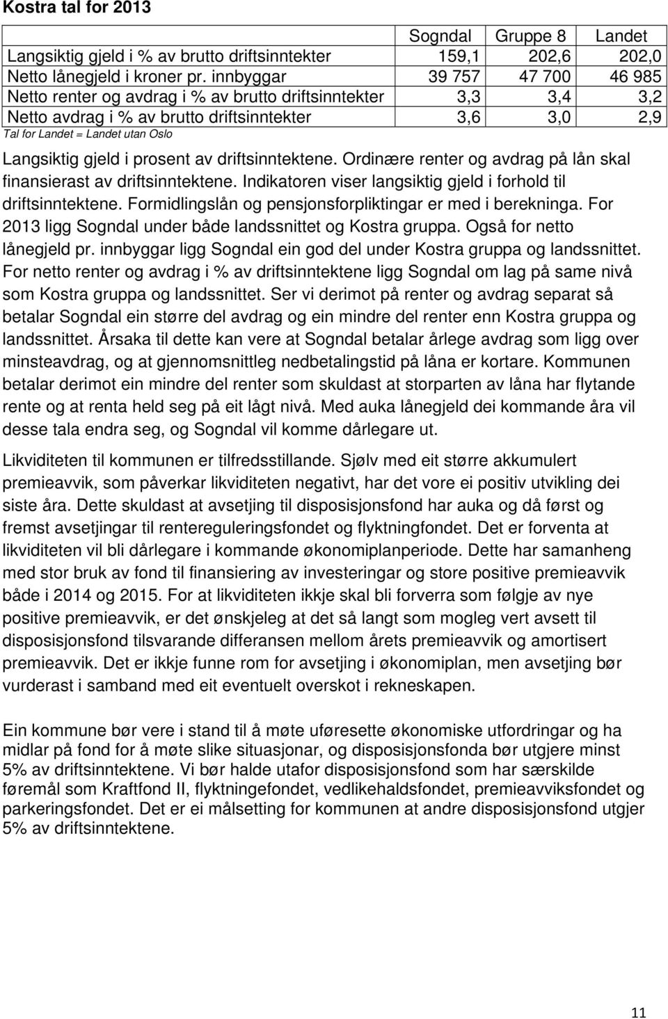 gjeld i prosent av driftsinntektene. Ordinære renter og avdrag på lån skal finansierast av driftsinntektene. Indikatoren viser langsiktig gjeld i forhold til driftsinntektene.